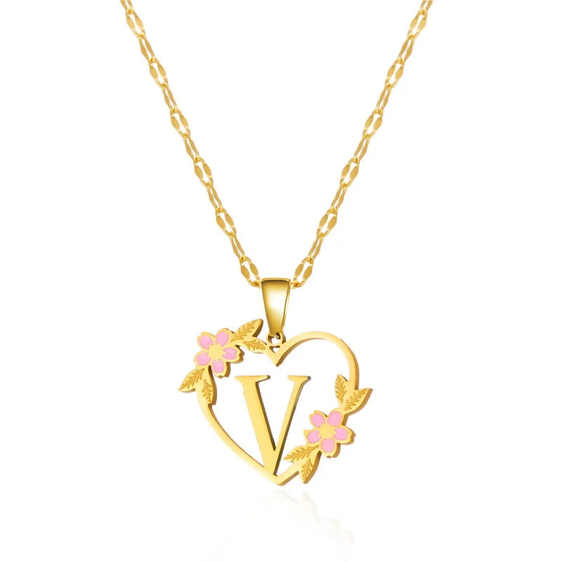 Stainless Steel Heart A-Z Initial Letter Pendant Necklace for Women Fashion Gold Color 26 Alphabet Necklace Party Jewelry Gifts