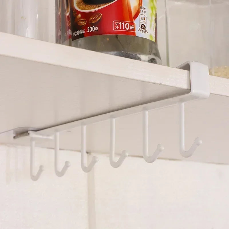 6 Hook Coffee Cup Mug Holder Plastic Cabinet Kitchen Storage Rack Multifunction Hook Shelf  Sundry Organizer Storage Hanger