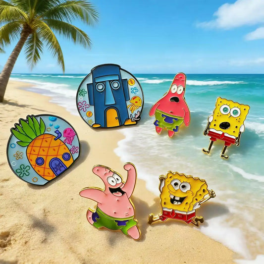 6pcs Anime Cute Enamel Pins Set Captain Eugene H. Armor Abs Krabs Star Brooch Badge for Backpack Collar Lapel - Cute Jewelry