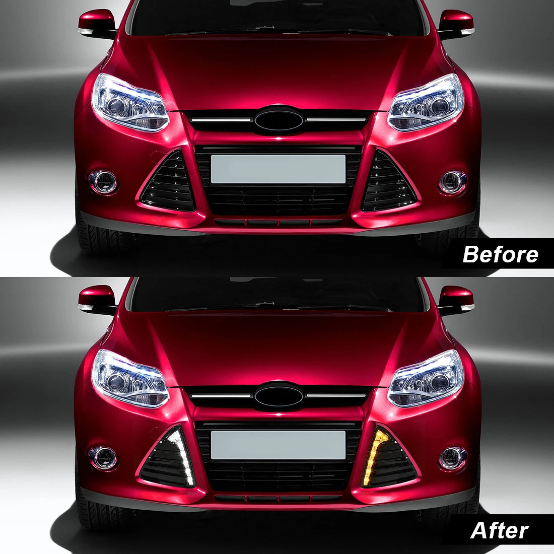 For Ford Focus 2012 2013 2014 LED DRL Daytime Running Lights Dynamic Turn Signal Fog Lamp Auto White Yellow Blue Car Accessories