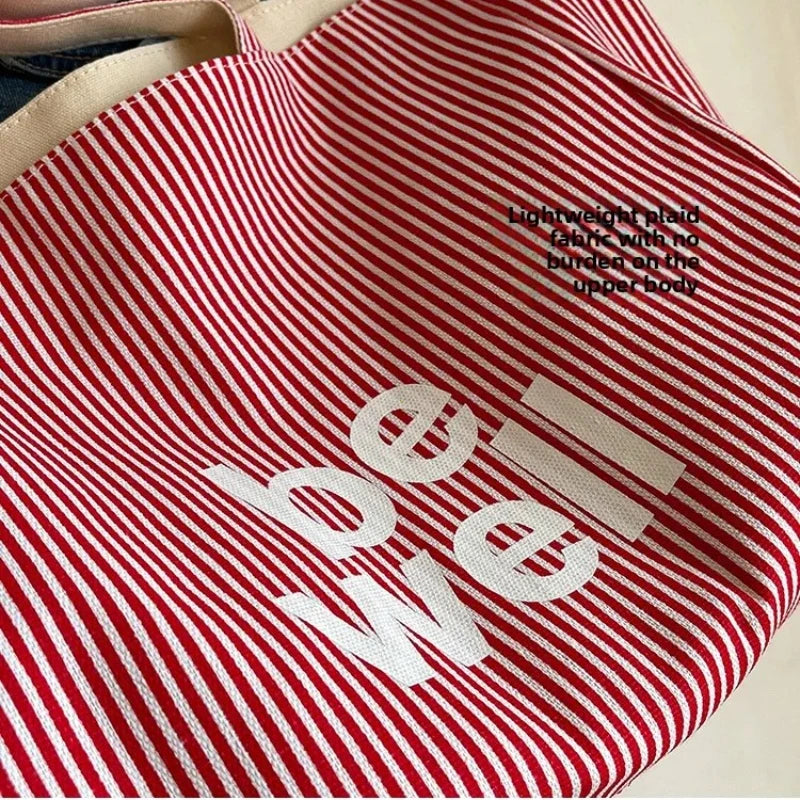 Casual Large Stripe Women's Shoulder Bag 2026 New Fashion Commuter Tote Bag High Capaci Canvas Handbag for Youth bolso mujer