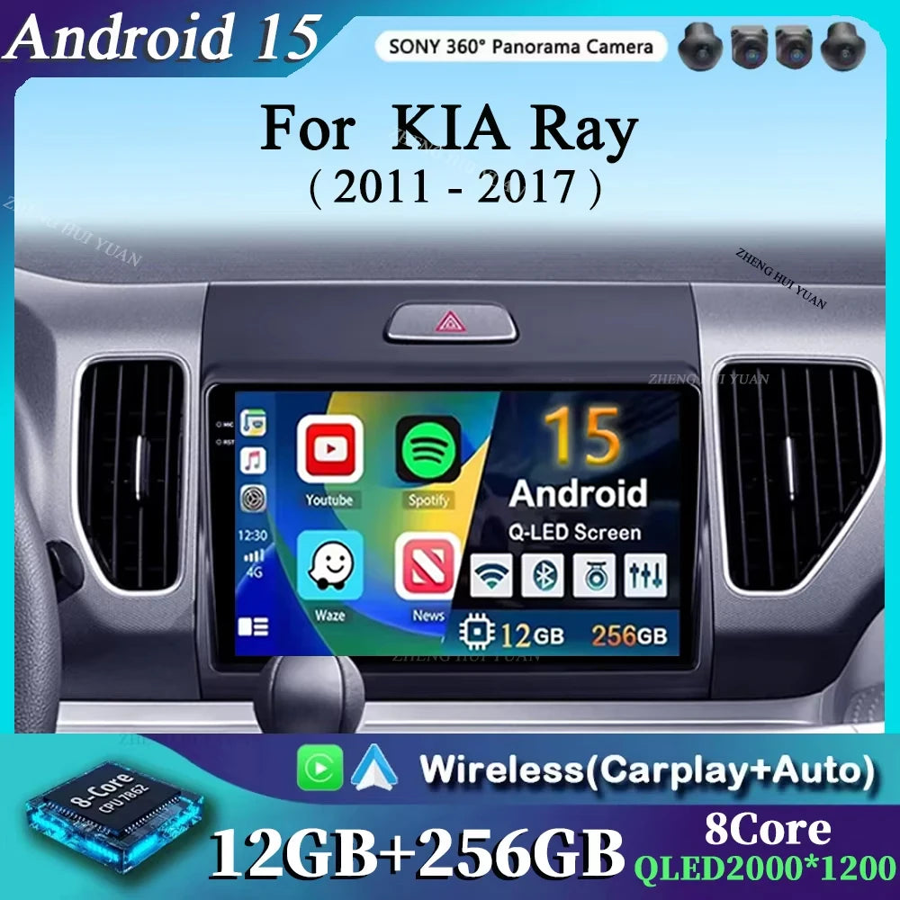 Android 15 Carplay Auto Car Radio for r KIA Ray 2011 - 2017 Multimedia Stereo Player GPS Navigation Head Unit Wifi 4G+WIFI