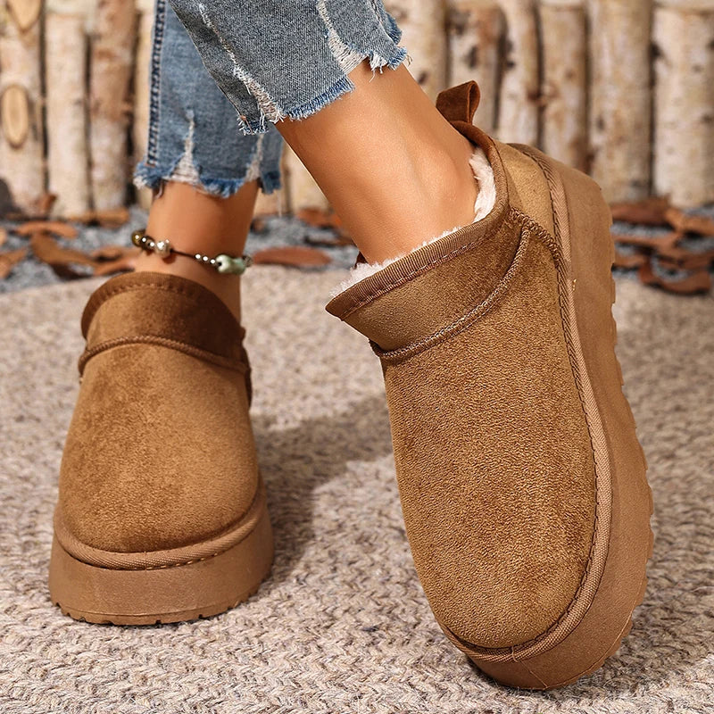Warm Plush Platform Snow Boots Women Plus Size 36-43 Non Slip Winter Boots Woman Slip On Thick Sole Cotton Ankle Booties Mujer