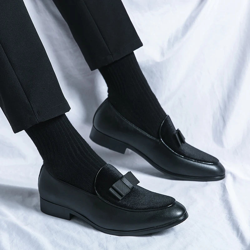 British Business shoes Men Yuppie Social Leather Men Brogue Shoe Wedding Men's Dress Formal Shoes Large Size 48 Bow Loafers Male