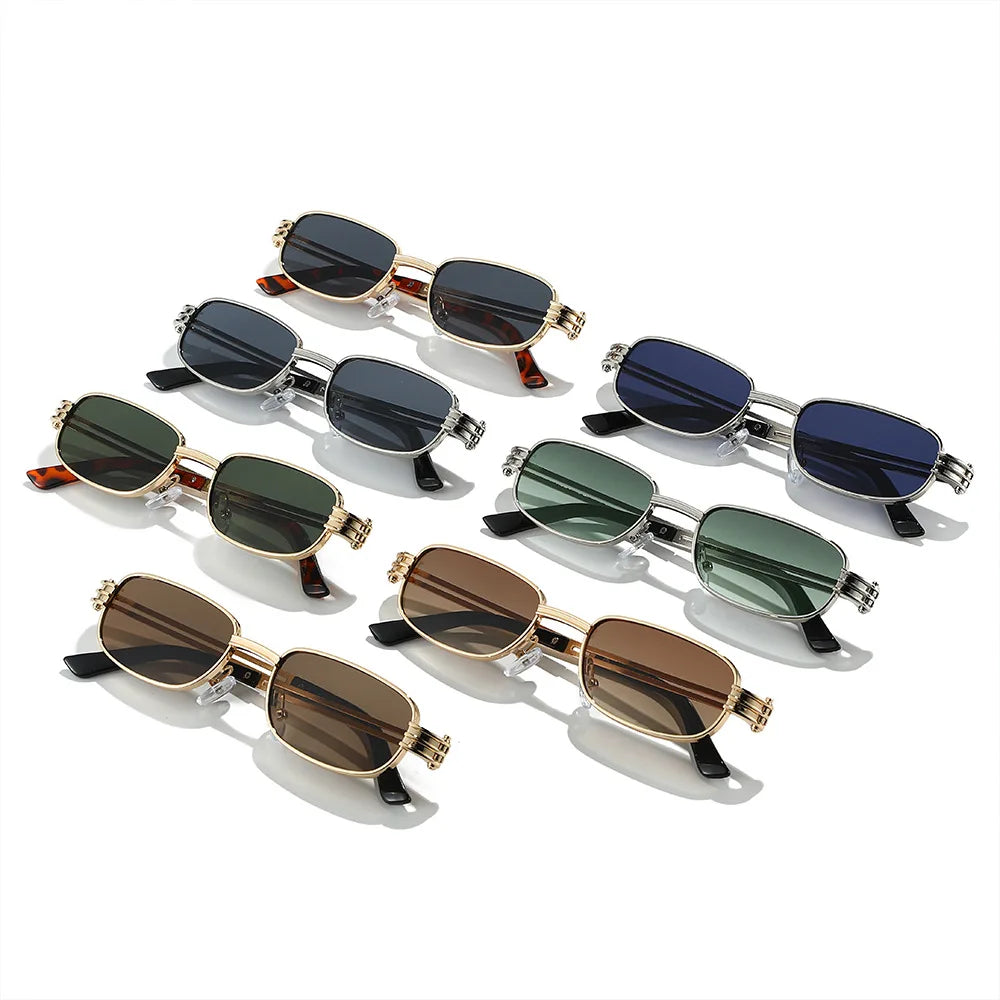 JNPCXI New Ins Popular Fashion Small Rectangle Metal Men Sunglasses Retro Brand Designer Shades UV400 Punk Women Sun Glasses