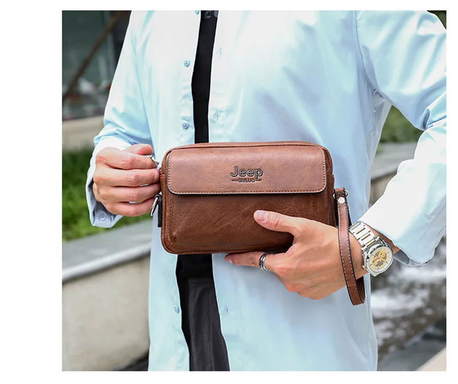 JEEP BULUO Brand Small Men Buckle Bags Leather Shoulder Crossbody Totes Handbags