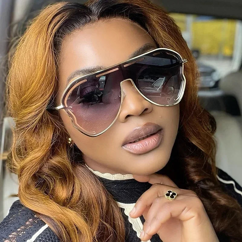 JNPCXI Oversized Retro Pilot Women Sunglasses Fashion Metal Quality Decoration Men Punk Shades UV400 Sun Glasses