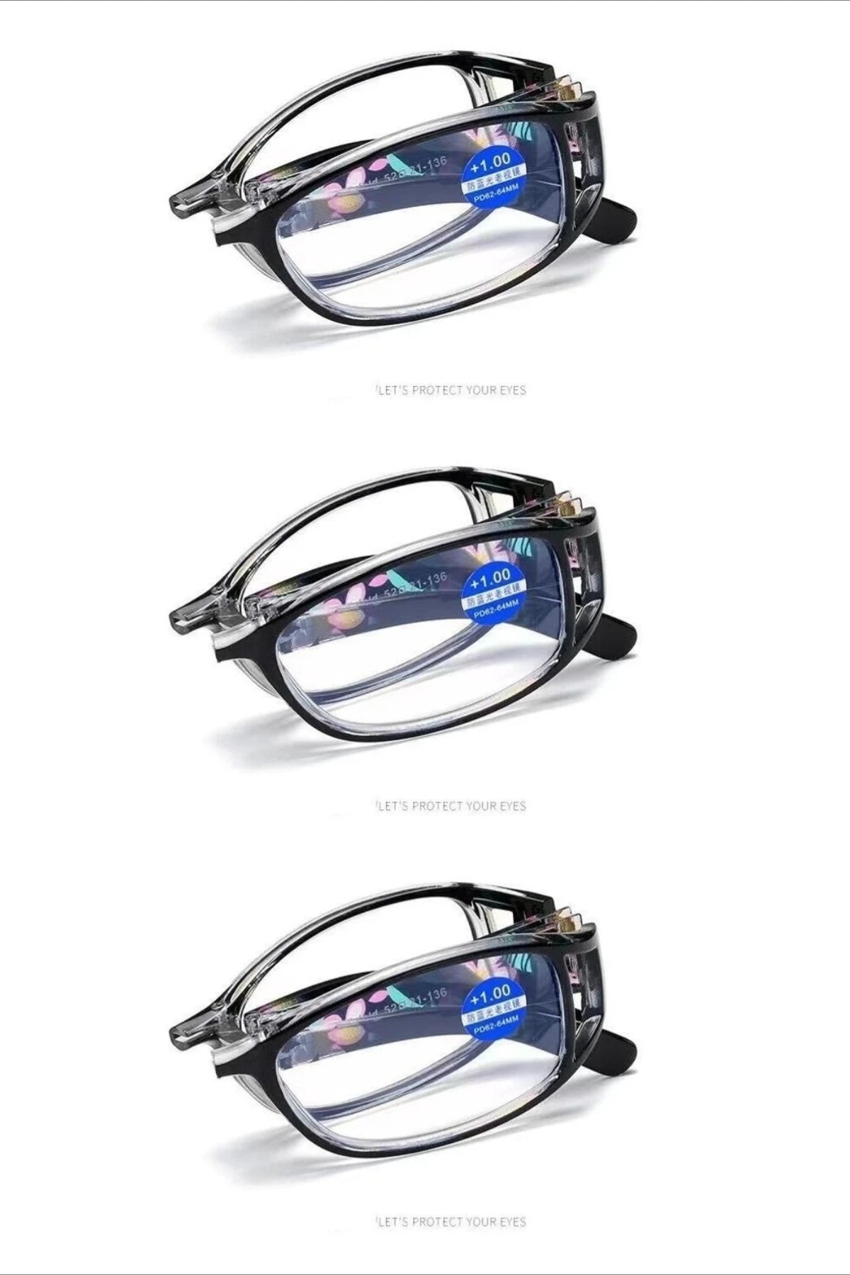 3PCS Foldable Reading Glasses for Women Anti-Blue Light Eyeglasses Men Portable Magnifier Eyewear +100 ~ +400