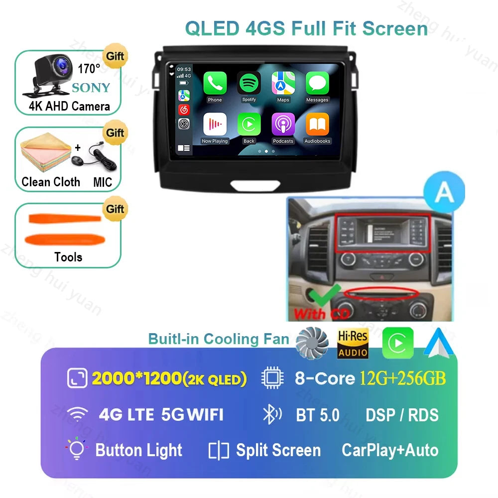 Android 16 CarPlay Auto For Ford Ranger 2015 - 2022 Car Radio Multimedia navigation video DVD Autoradio Stereo 2din 4G