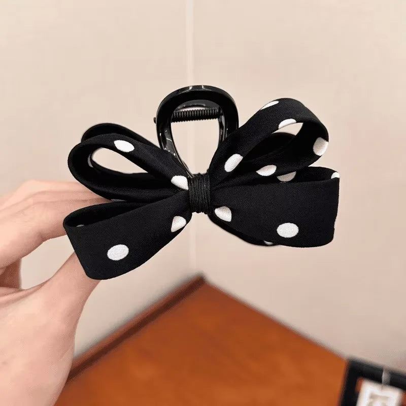 Polka Dot Bow Hair Clip for Women Elegant Temperament Shark Clip Fashion Girl Ponytail Clip