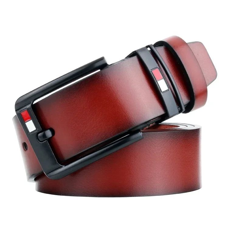 Brown2 PU Leather Men Belt Classic Alloy Buckle for Jeans, Punk Casual Waistband