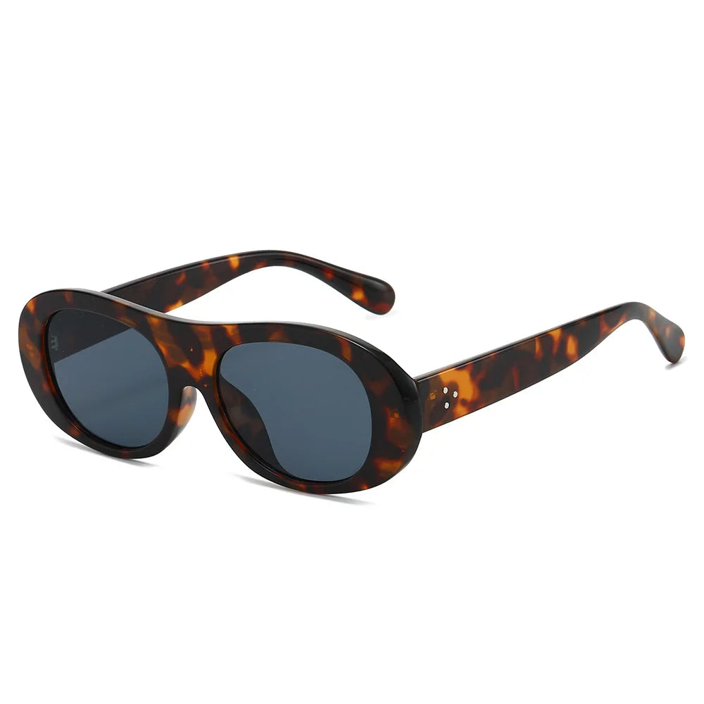 JNPCXI New Retro Oval Sunglasses Women Fashion Jelly Tea Color Shades Men Rivets Punk Sun Glasses UV400