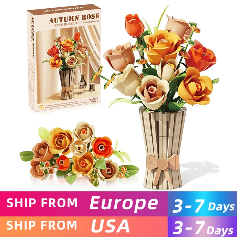 868PCS Rose Bouquet Building Blocks Eternal Flower Vase Bricks Home Decoration