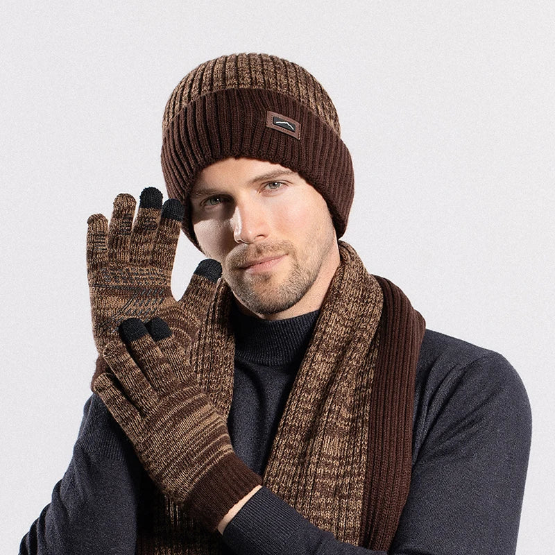 Xinbaoguan 100% acrylic 8397 winter hat, gloves, scarf three piece set, outdoor velvet warm ear protection, knitted yarn hat