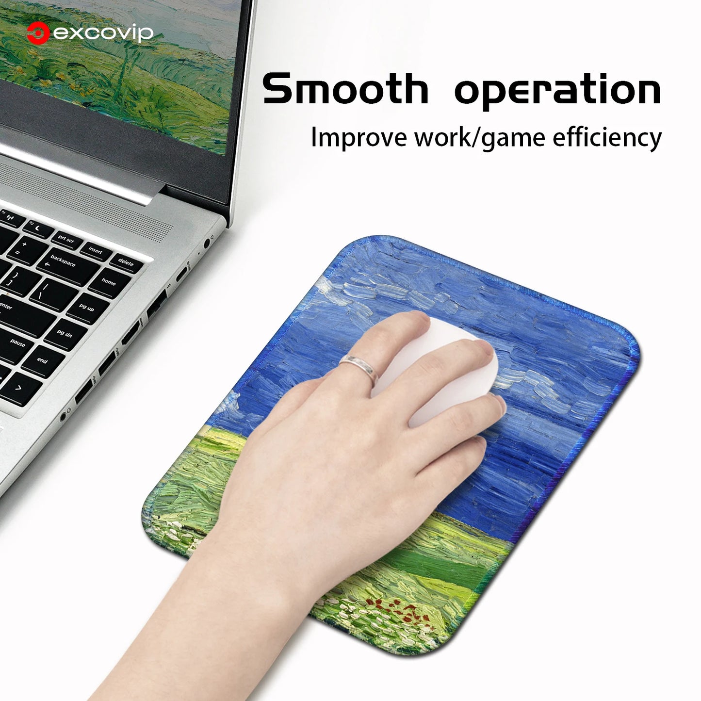 EXCO Mini Famous Painting Mouse Pad Office Small Mouse with Stitched Edge Non-Slip Rubber Base for Home Laptop Computer Portable