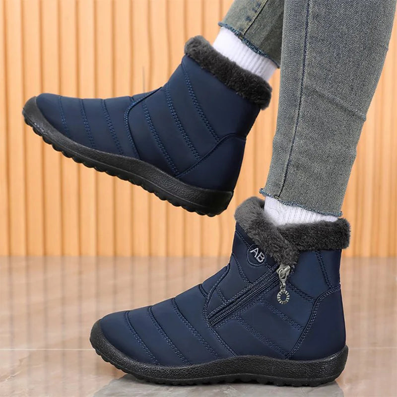 Retro Plus Size Snow Boots for Women Zipper Up Faux Fur Snow Boots Woman Winter Letter Embroidery Warm Plush Booties Ladies