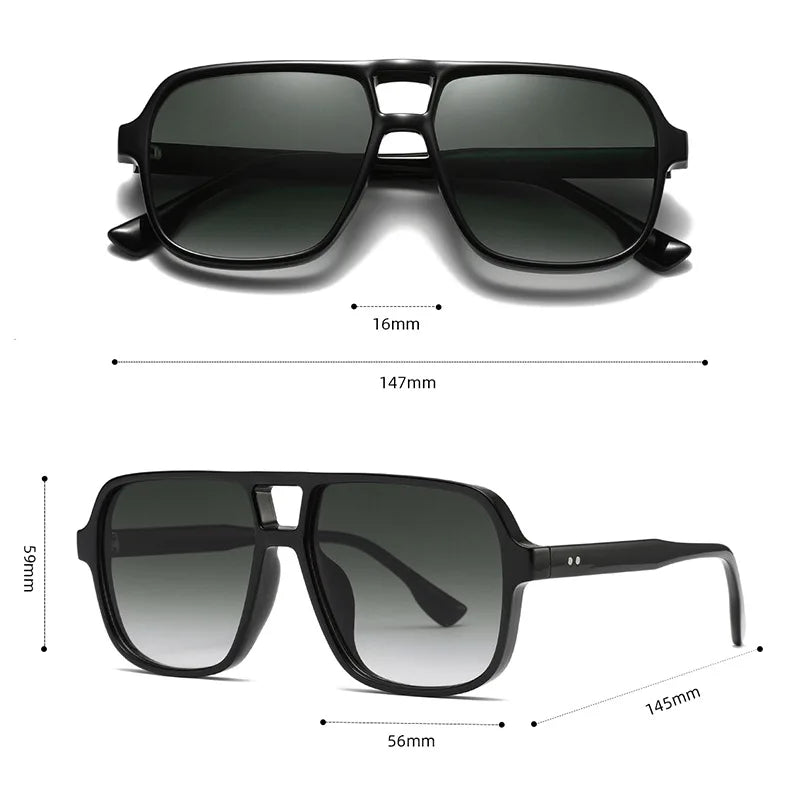 JNPCXI Retro Double Bridges Square Women Gradient Green Pink Sunglasses Shades UV400 Fashion Rivets Decoration Men Sun Glasses