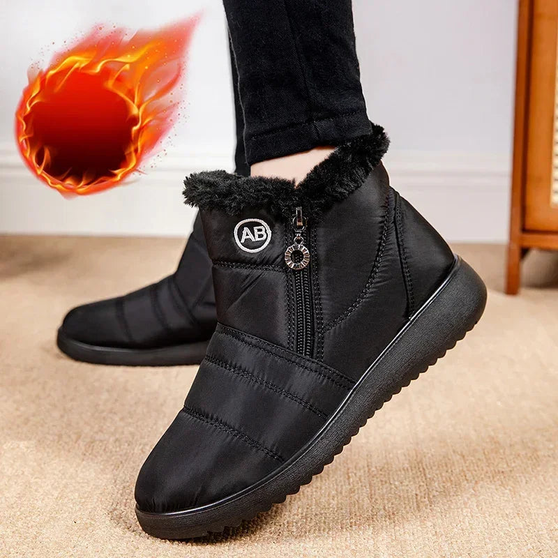 Warm Thick Plush Winter Ankle Boots for Women 2025 Zip Non Slip Waterproof Snow Boots Woman Soft Sole Cotton Shoes Plus Size 44