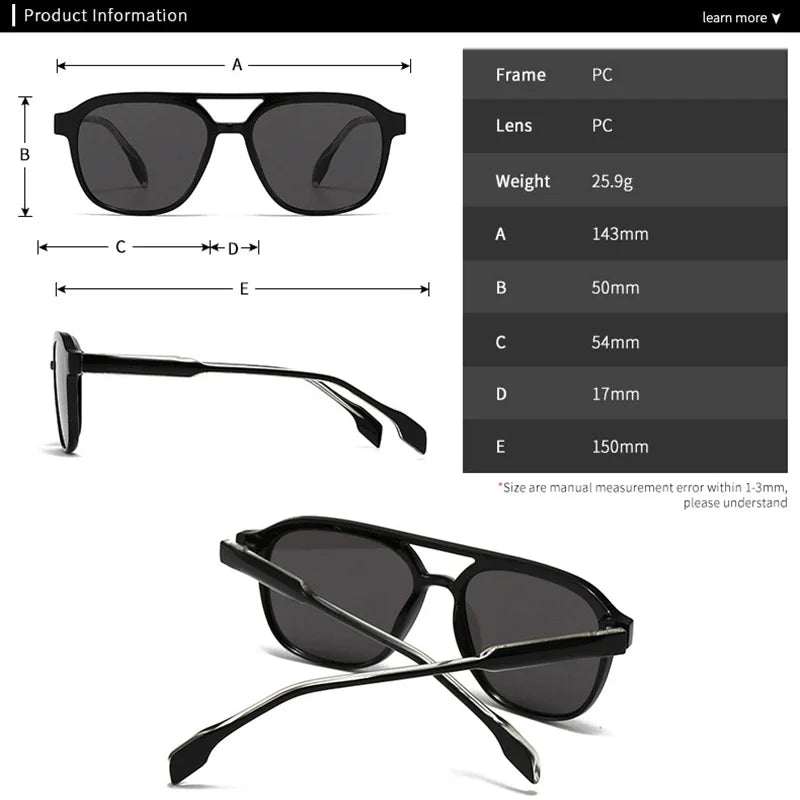 JNPCXI Fashion Double Bridges Square Men Luxury Sunglasses Retro Women Tea Gradient Shades UV400 Sun Glasses