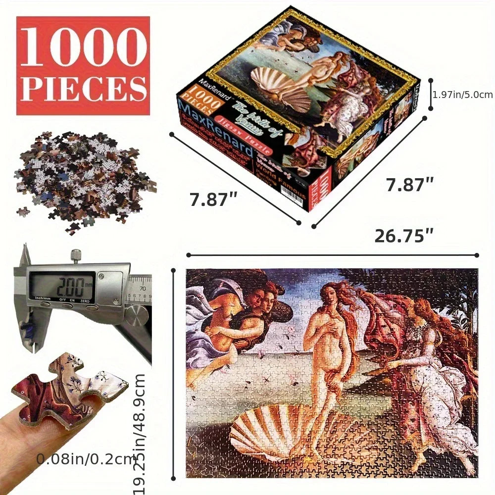26.75''x19.25'' 1000pcs Birth of Venus Puzzle for Renaissance Wall Art, Gallery Decor Unique Birthday Gift for lover friends