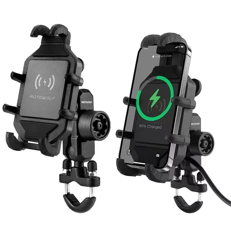 Motorbike Wireless Charger 4-7in Phone Holder, 3.0 Quick Charging GPS Moto Mount