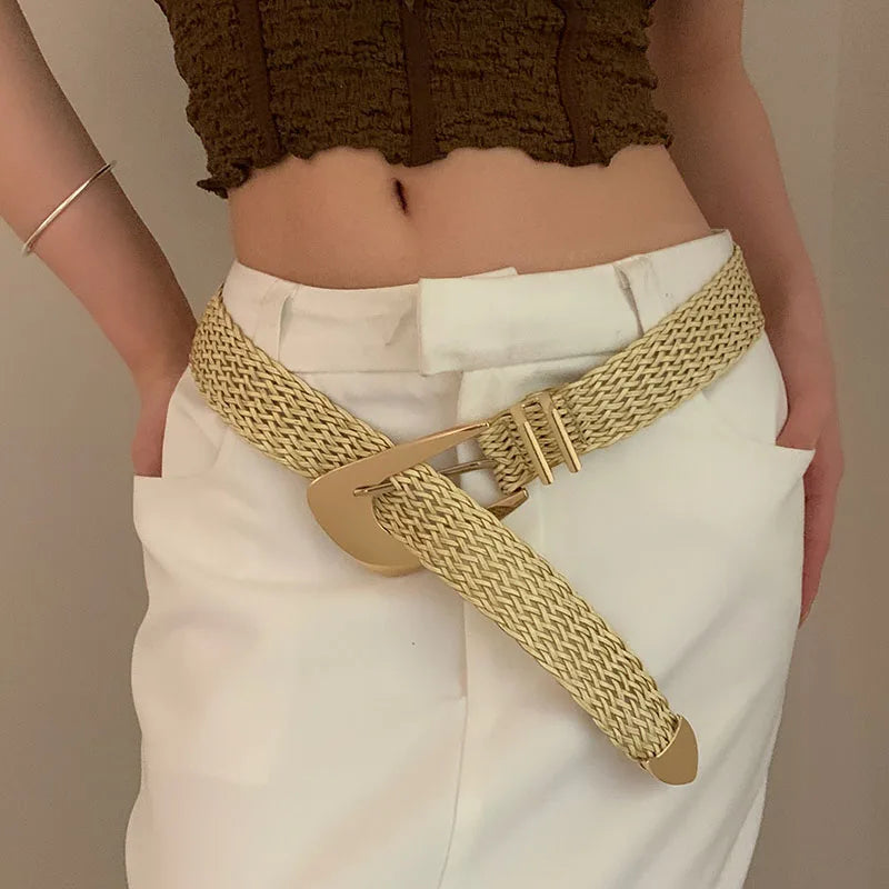 Retro Woven Belt For Women New Korean Version Matches With Jeans Versatile Decor Design With A Sense Of High-End Exclusivity