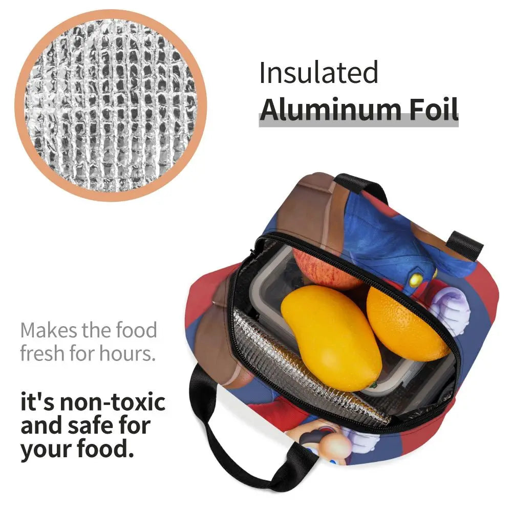 Custom Mario Super Bros Insulated Lunch Bag Reusable Thermal Cooler Lunch Box M4