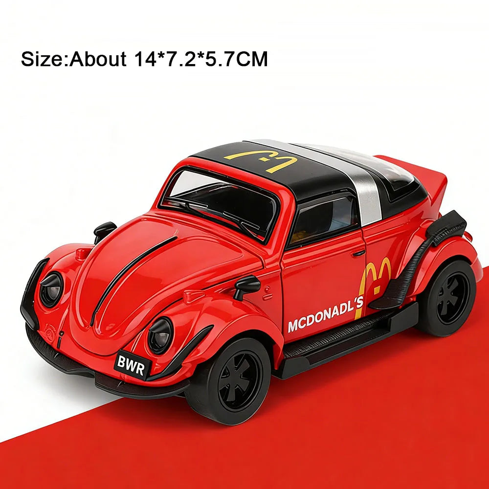 1:32 Beetle Santana Alloy Diecast Models Toys Car Doors Opened Rubber Tires Pull Back Shock Absorption Vehices Desktop Ornaments