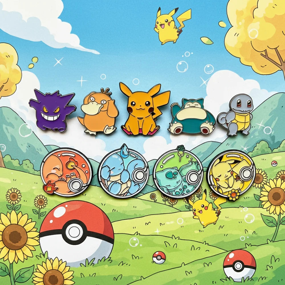 9 Pcs Pokemon Animal Enamel Pin Set Cute Sleep Bulbasaur Pikachu Fashion Embroidery for Backpack Clothing Jewelry Metal Jewelry