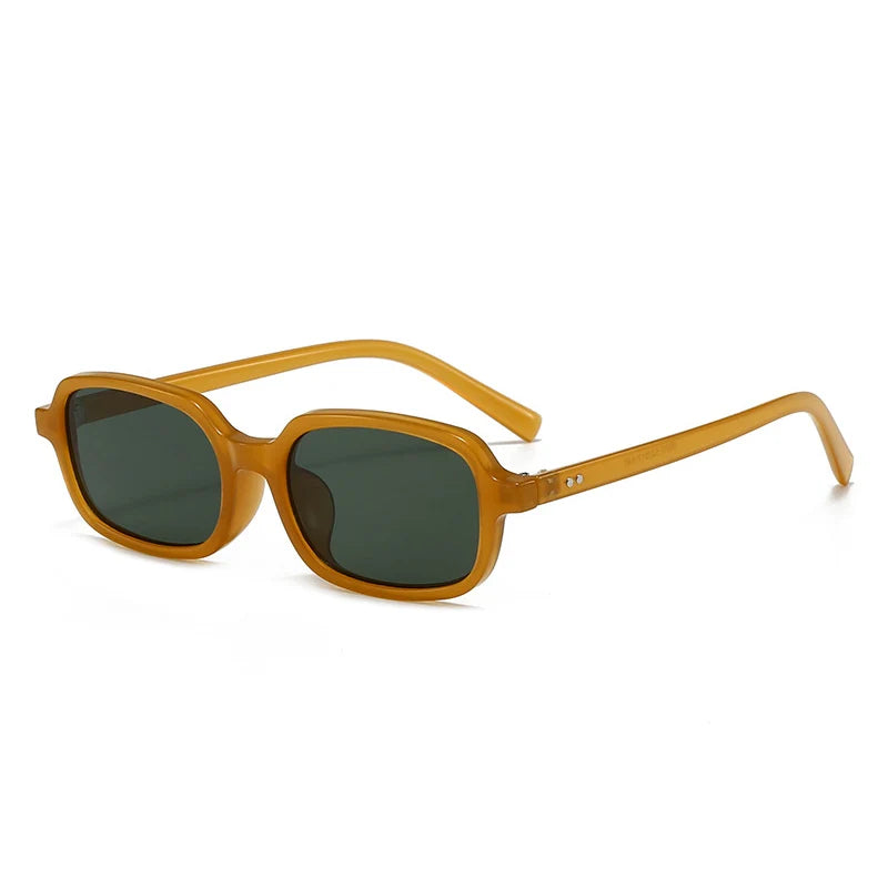 JNPCXI New Small Rectangle Sunglasses Women Fashion Leopard Champagne Color Shades UV400 Retro Men Trending Rivets Sun Glasses