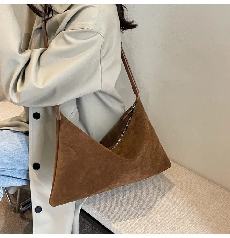Women's Slouchy Vintage Frosted Suede Shoulder Underarm Bag Simple Tote Bag
