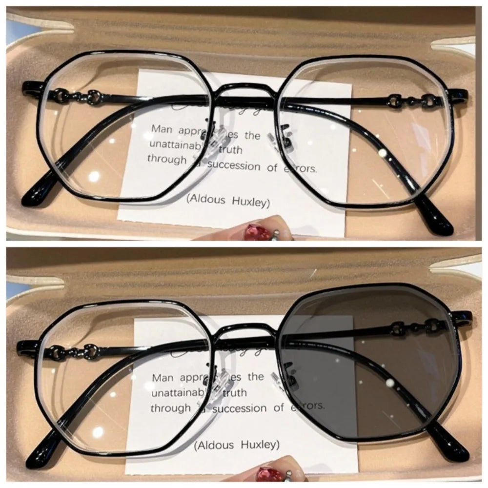 Photochromic Anti Radiation Anti Blue Light Eyeglasses For Women Transition Shades UV400 Eyewear Replaceable Lens