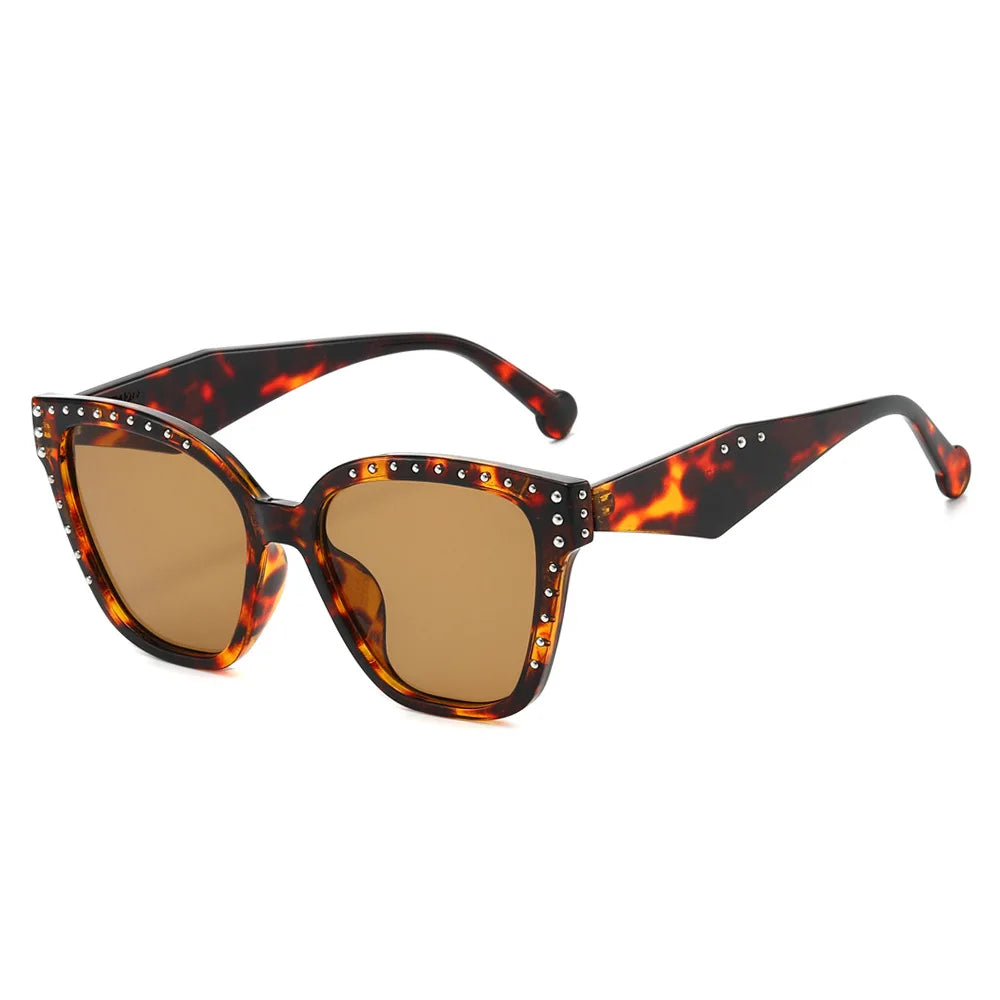 JNPCXI New Square Women Sunglasses Shades UV400 Fashion Clear Lens Frame Retro Rivet Men Leopard Green Sun Glasses