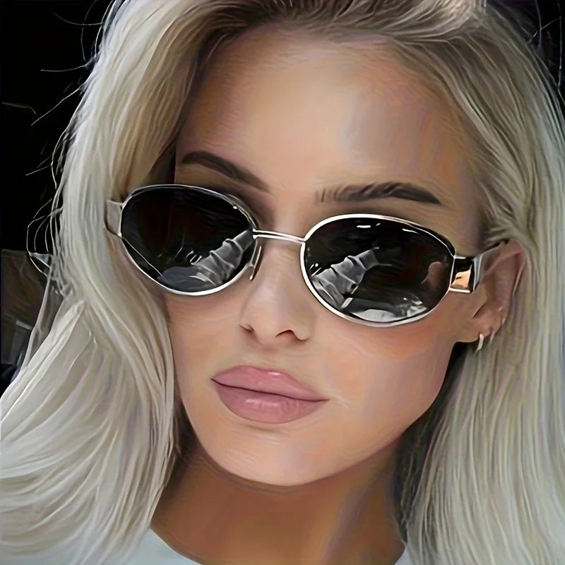 1 Pair of Elegant Women's Gold Rimmed Glasses Oval Frame Metal Hinges Suitable for Daily and Formal Occasions