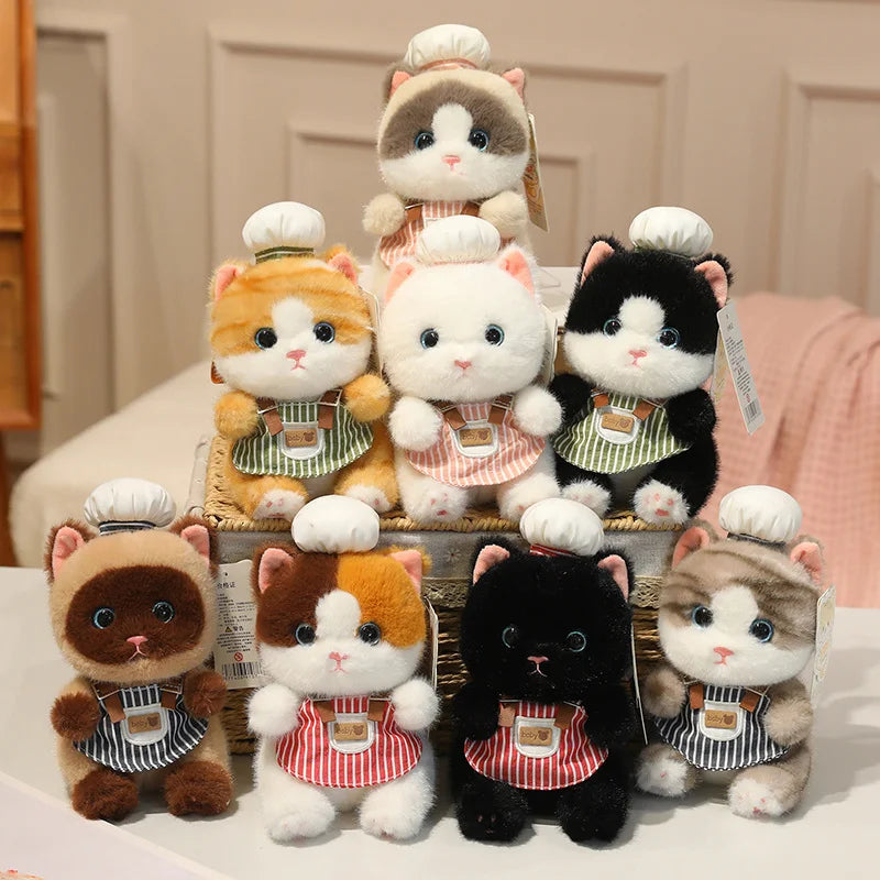 Super Cute Mini Chef Kitten Plush Toys Delicate Handmade Cartoon Pastry Chef Cat Doll Funny Keychain Bags Decro Toys Nice Gift