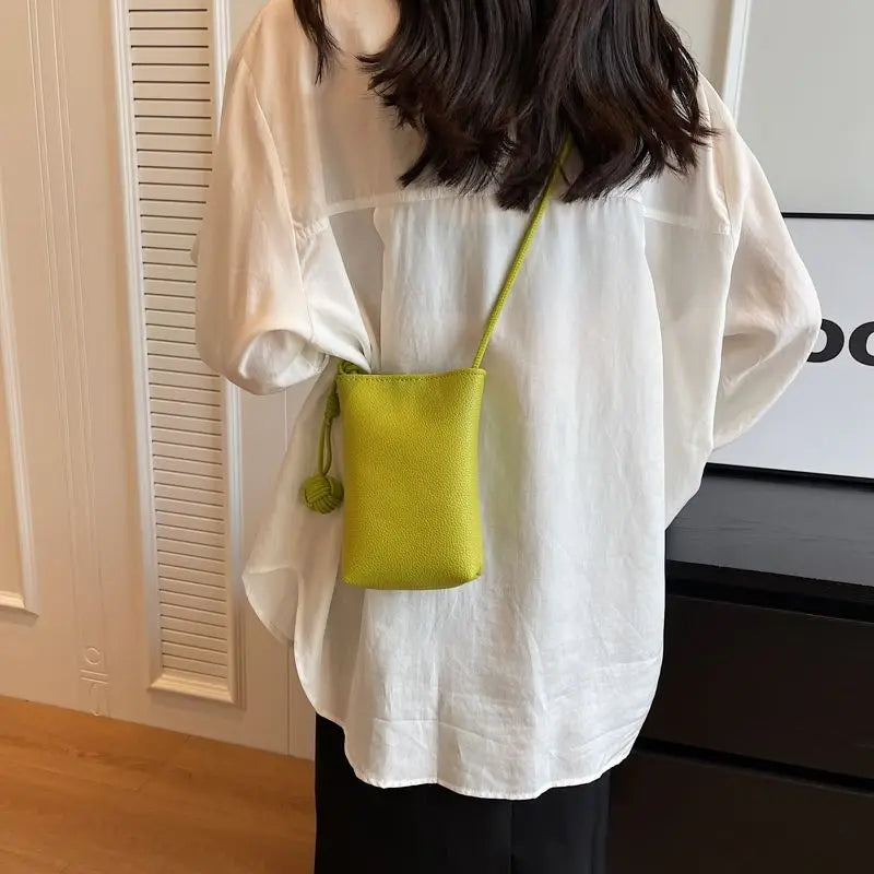 Women Leather Small Crossbody Bag Candy Color Phone Bag Lightweight Shoulder Bag