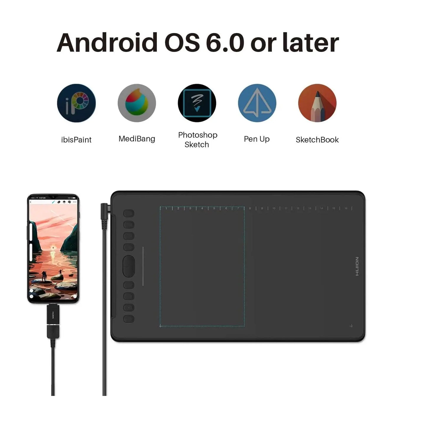 H1161 Digital Graphic Drawing Tablet, Battery-free Pen Stylus, Android Support