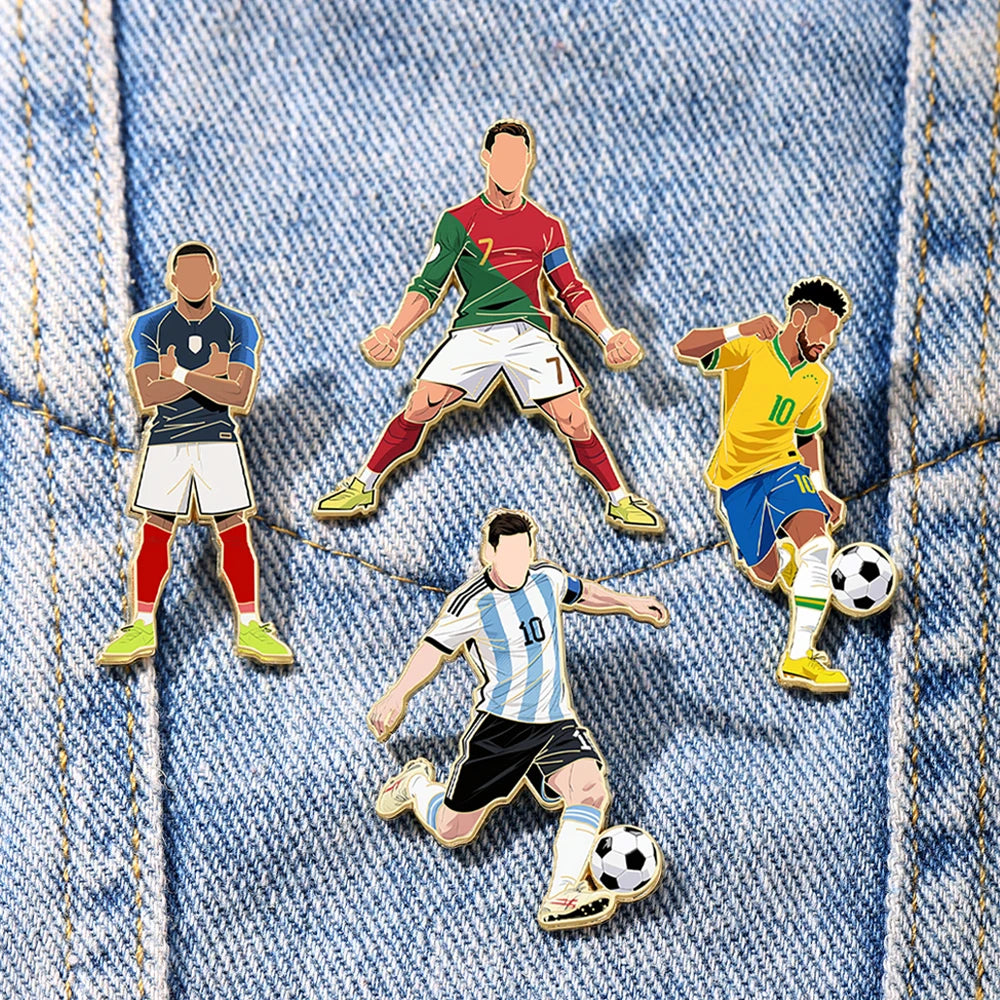 4 PCS 7th Football Player Enamel Brooch  Goalkeeper Creative Design Sport Metal Badge Clothe Punk Lapel Pin Jewelry Friend Gift
