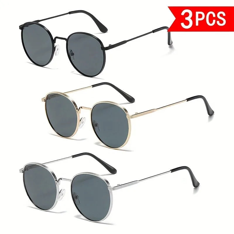 3pcs Unisex Round Metal Fashion Fashion Glasses - Lightweight Oval Retro Round Frames with Decorative Lensesfor Daily Use