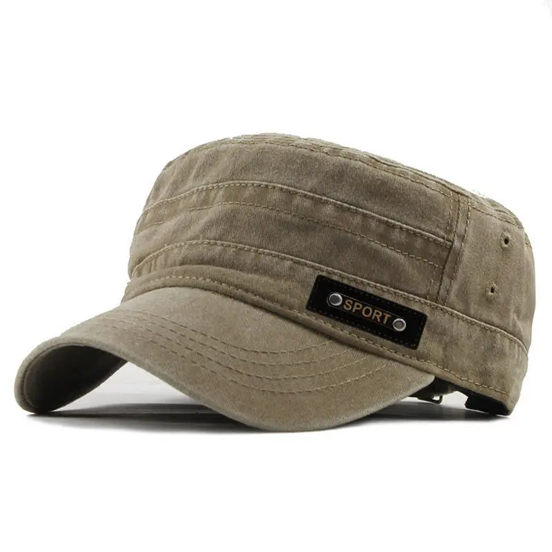 Spring Summer & Autumn Mens New Washable Cotton Flat Top Sun Proof Military Cap