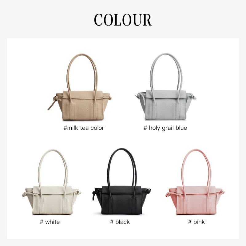 Women's Long-Handled Genuine Cowhide Leather Tote Bag Luxury Designer Pebbled Leather Drawstring Side Crossbody Shoulder Bag