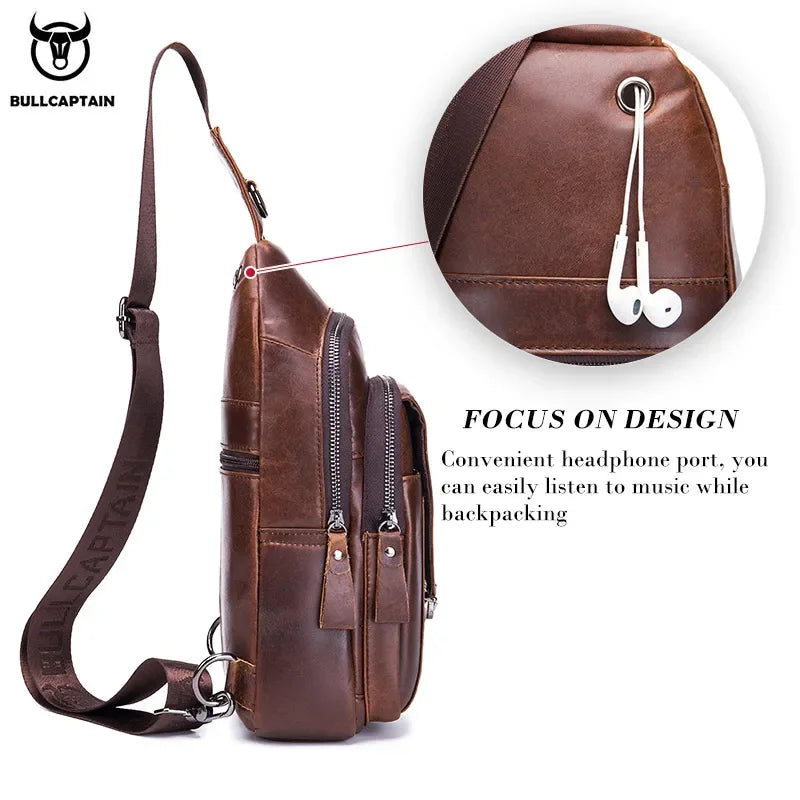BULLCAPTAIN Genuine Leather Chest Back Pack Chest Bag Men Fashion Messenger Bag's Multifunctional Card Bages Mobile Phone Bags