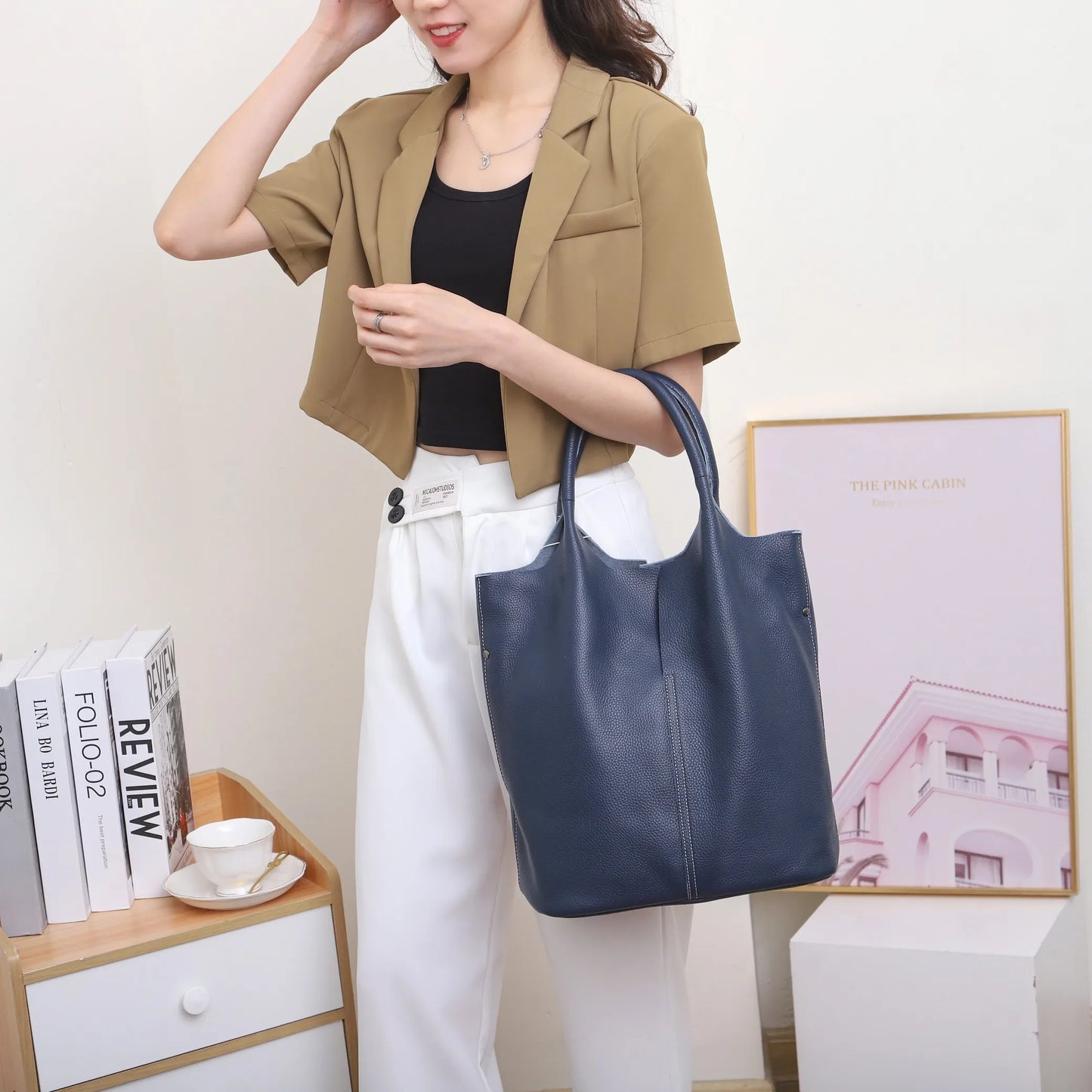 Genuine Leather Tote Bag, Soft Cowhide Shoulder Handbag, Large Classy Women Bag