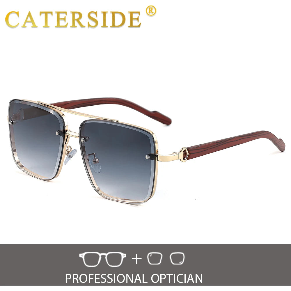 CATERSIDE New Retro Pilot Men's Prescription Sunglasses High Quality Metal Large Frame Women's Fashion Optical Sunglasses UV400