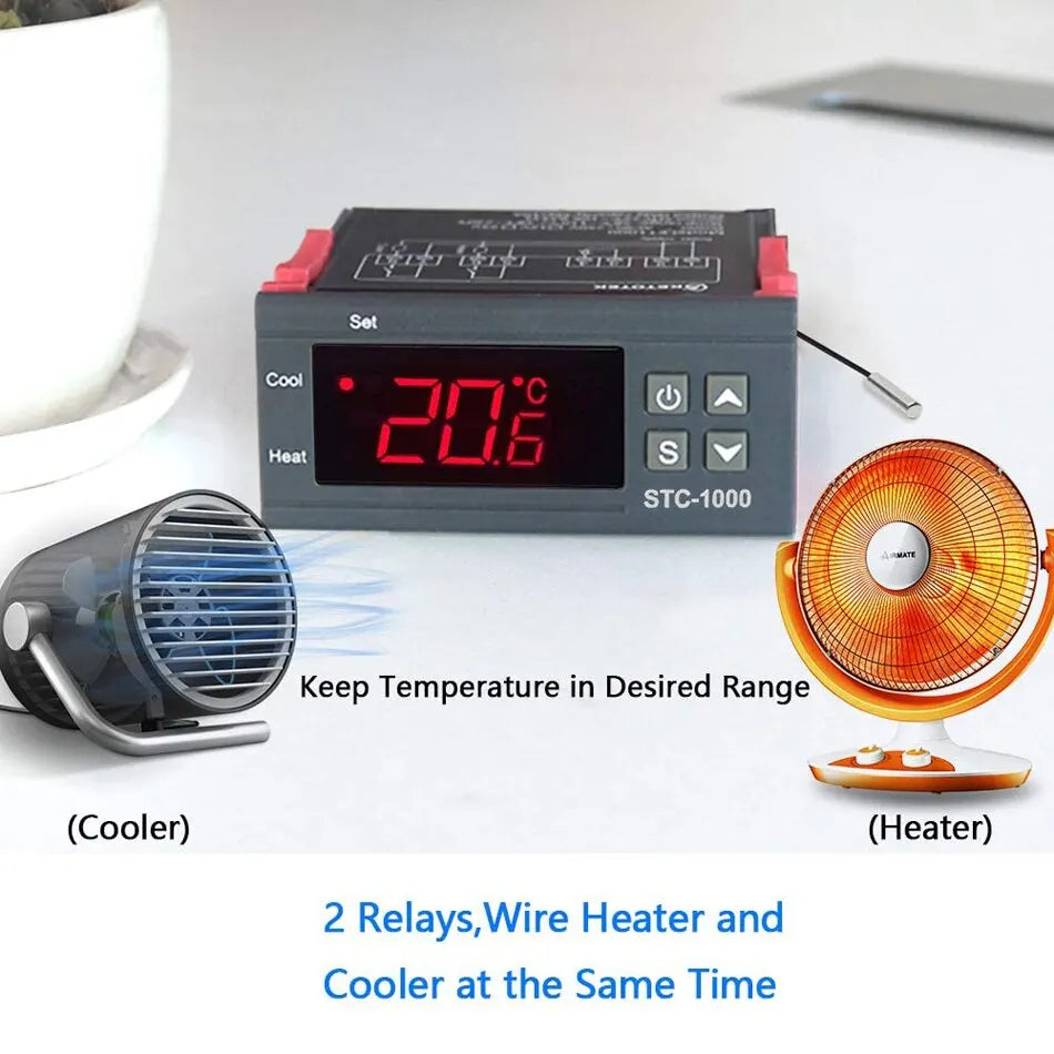 1/2p STC-1000 Digital LED Temperature Controller Heating Cooling Centigrade Thermostat 2 Relays Output NTC Sensor Probe 110-220v