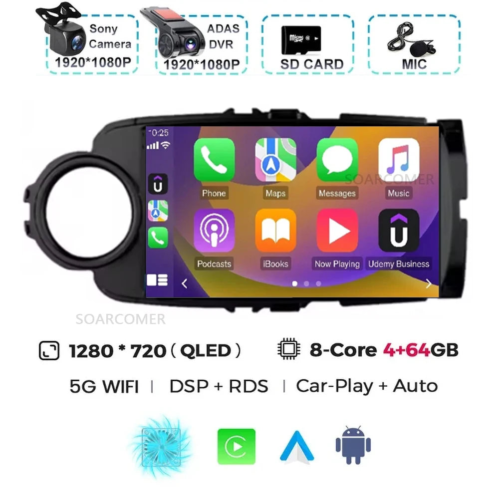 Android 15 For Toyota Yaris 2011 - 2017 Multimedia Player Carplay Auto Car Radio GPS video Qualcomm Snapdragon DSP WiFi+4G DVD