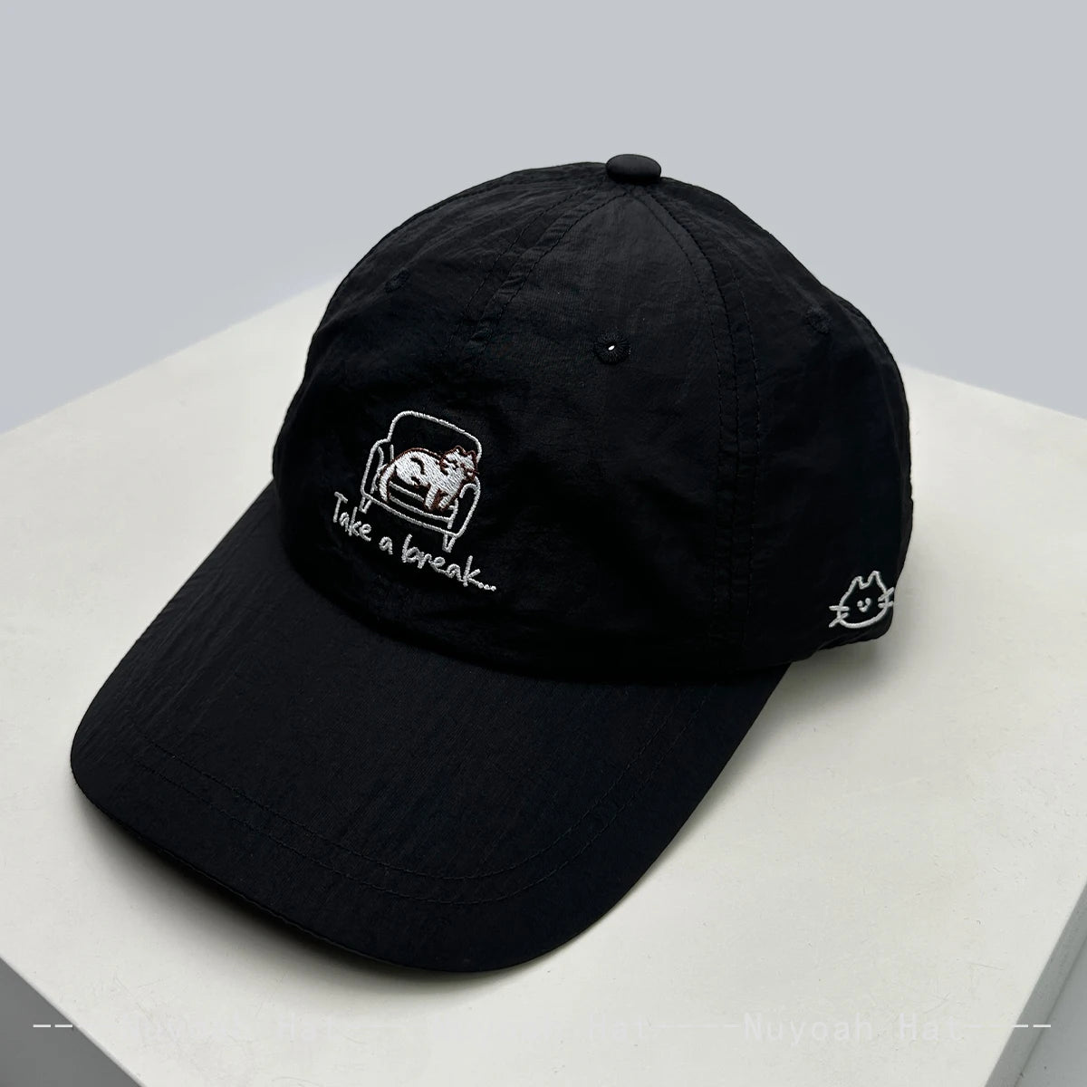 New Unisex Cartoon Embroidered Cat Letters Baseball Hats Sunshade Simple Breathable Quick Drying Peaked Caps Versatile Fashion