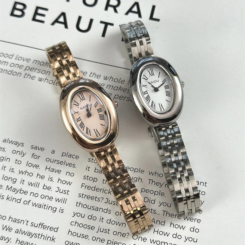 Fashion Women Mid Ancient Style Oval Dial Small Watch Adjustable Steel Strap Quartz Wristwatch Relogio Feminino Dropshipping