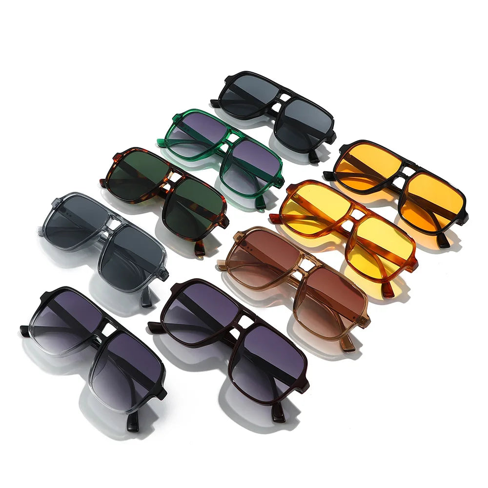 JNPCXI New Double Bridges Square Sunglasses Women Fashion Gradient UV400 Retro Rivets Candy Color Trending Men Sun Glasses