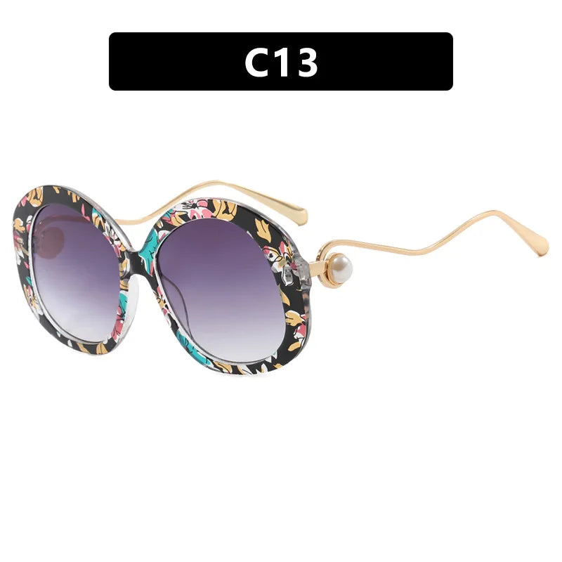 JNPCXI Vintage Round Women Luxury Sunglasses Fashion Pearl Design Glasses Frames UV400 Female Spectacles Frame